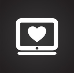 Heart on screen icon on black background for graphic and web design, Modern simple vector sign. Internet concept. Trendy symbol for website design web button or mobile app