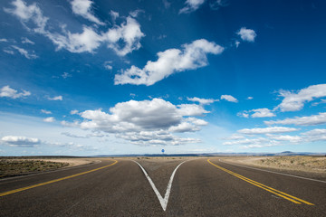 A split in the road along Route 40 in Patagonia in Argentina