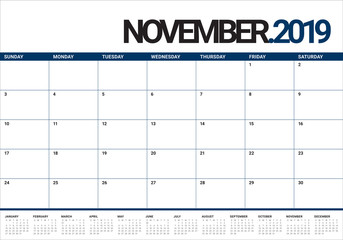 November 2019 desk calendar vector illustration