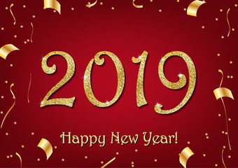 Obraz na płótnie Canvas Happy new year 2019. Vector illustration design elegance golden color.