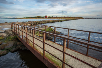 old rusty metal bridge in port