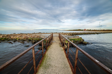 Fototapeta na wymiar old rusty metal bridge in port