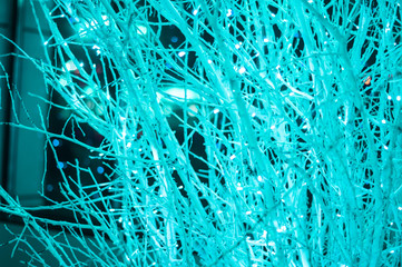 New Year's scenery on the street, a garland on bare branches