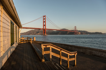 Golden Gate Bridge at sunrise from Fort Point, San Francisco