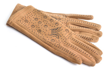 Baige lady's gloves isolated on white background