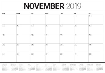 November 2019 desk calendar vector illustration
