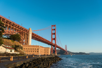 Golden Gate Bridge at sunrise from Fort Point, San Francisco