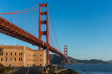 Golden Gate Bridge at sunrise from Fort Point, San Francisco