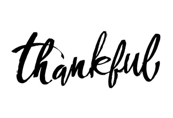 Fototapeta premium Thankful text on white background. Calligraphy lettering Modern brush calligraphy. Vector