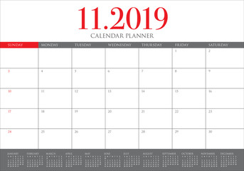 November 2019 desk calendar vector illustration