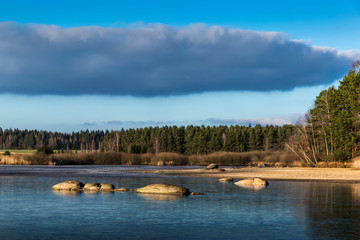 Autumn scenery. Frozen lake in Lower Austria. End of autumn.