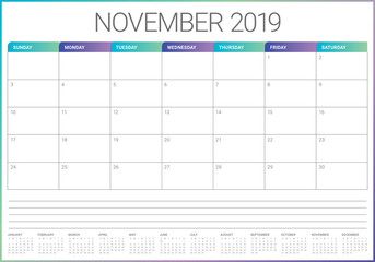 November 2019 desk calendar vector illustration