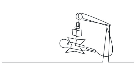 Continuous Line Drawing of Vector radio station microphone icon.