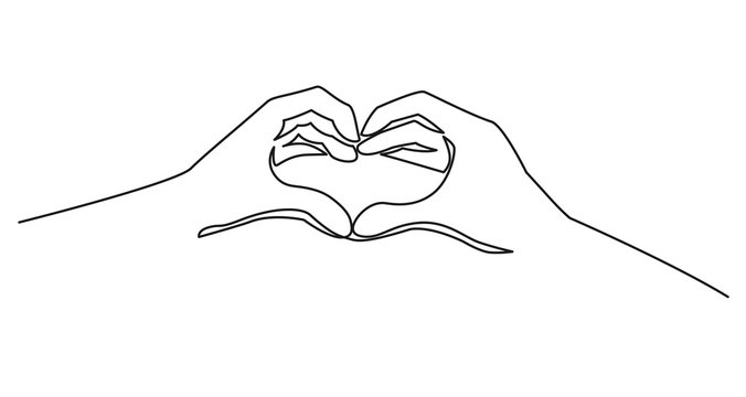 Heart from hands continuous one line drawing. Vector elements, symbol of love and health.