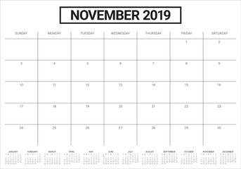 November 2019 desk calendar vector illustration