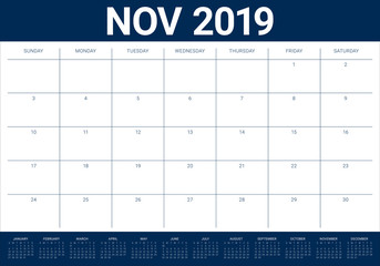 November 2019 desk calendar vector illustration