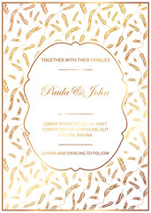 Stylish Gold and White Wedding Card. Royal Vintage Wedding Invitation template. Save the date card. Trendy design with geometric background. Tradition decoration for wedding