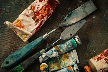 vintage artist tools on the table
