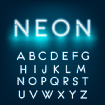 Neon light alphabet font. Graphic concept for your design