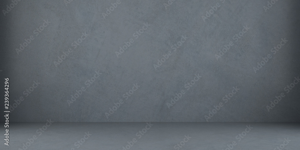 Fototapete Abstract of empty room space with sun light cast the window shadow on the wall and floor,Perspective of minimal design architecture.3d render	