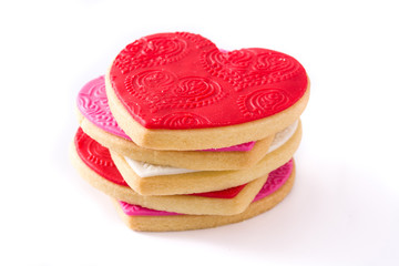 Heart-shaped cookies for Valentine's Day isolated on white background.