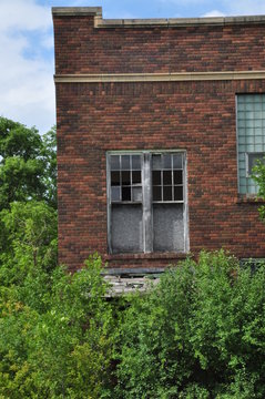 Abandoned School in Erwin, South Dakota, Broken Windows
