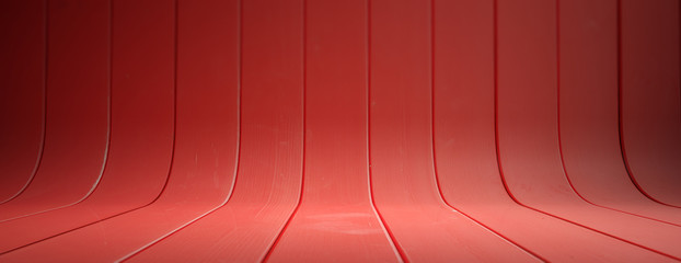 Red painted and curved wooden background, banner