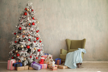 Christmas background Christmas tree new year gifts decor decoration holiday winter