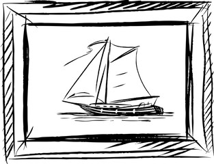 Vector sketch of a sailing boat in a frame