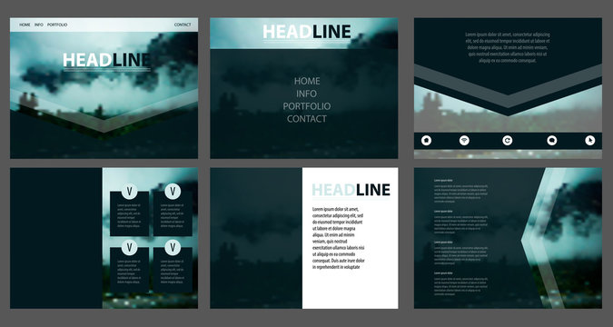 Vector web template. Corporate website design. Blurred mountain landscape