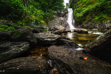 Waterfalls in the rainforest photographed in Khao Yai National Park, Thailand.