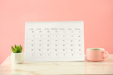 Flip calendar on table