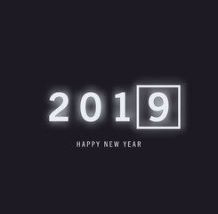Stylish black banner with numbers and 2018 in a frame. Strict minimalistic x-ray style. Black background and white numbers. Vector illustration.