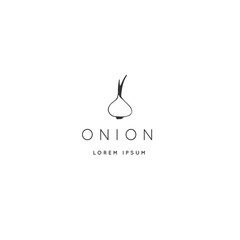 Food logo template, onion. Vector hand drawn object.