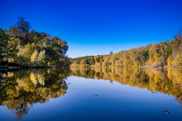 lake in the forest in autum park