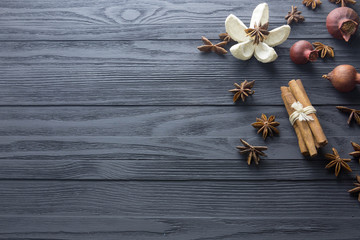 Old gray wood backgound with dried flowers