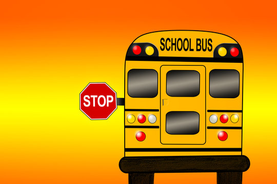 School bus rear with stop sign  - Illustration