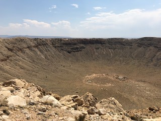 Wide shot of the Meteor Crater, one of the top attractions in Flagstaff, Arizona.