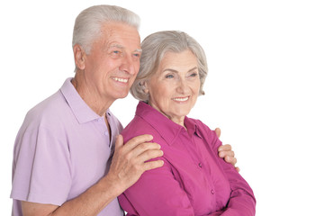Happy senior couple isolated on white background