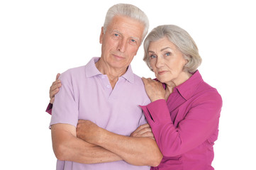 Sad senior couple isolated on white background