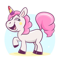 Cute Baby Unicorn. Cartoon Vector Illustration.