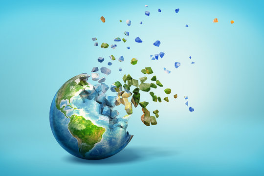 3d rendering of earth globe wrecked on blue background