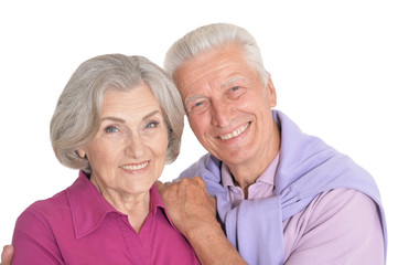 Happy senior couple isolated on white background