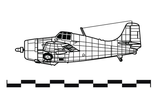 Grumman F4F WILDCAT. Outline drawing