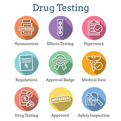 Drug Testing and Safety Icon Set Vector Graphic w Rounded Edges