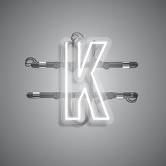 Realistic neon character with wires and console, vector illustration