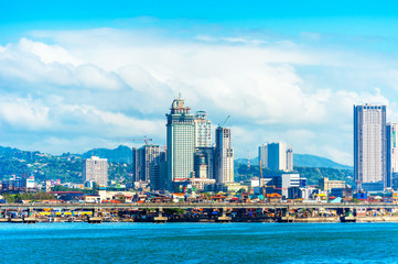 View of the skyscrapers of the city Cebu, Philippines. Copy space for text.