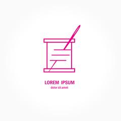 Logo with spool of thread and needle. Laconic logo for the sewing business and production