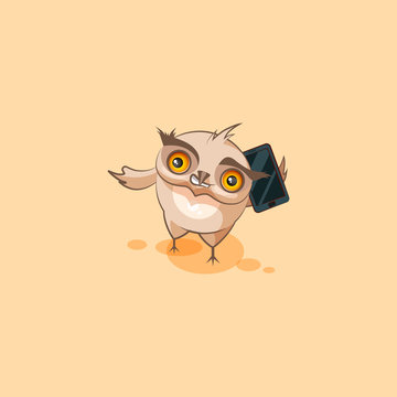 owl sticker emoticon with smart phone