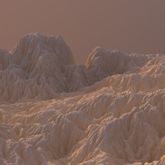 3D Illustration sandy Mountain Landscape. Mountainous Terrain. Abstract Background shot from top plane